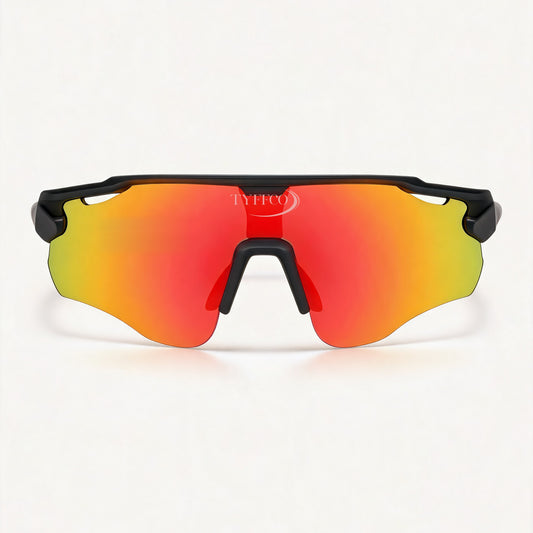 Tyffco Apex sunglasses, front view, studio on off-white background.