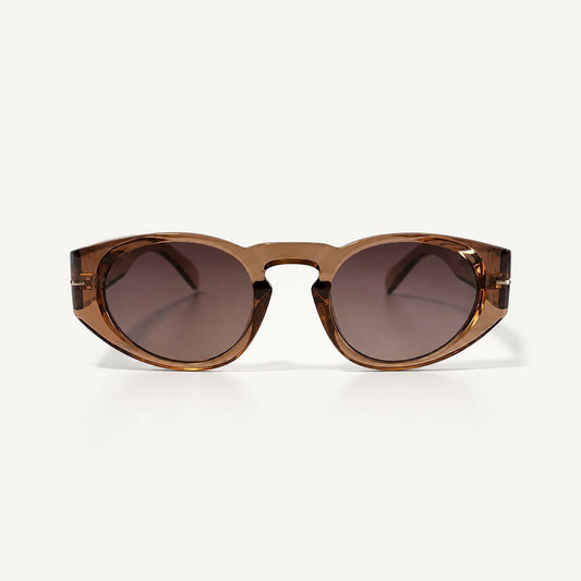 Tyffco Chloe sunglasses in Brown, front view, studio on off-white background.