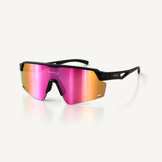 Tyffco Drive sunglasses in Pink, three-quarter view, studio on off-white background.