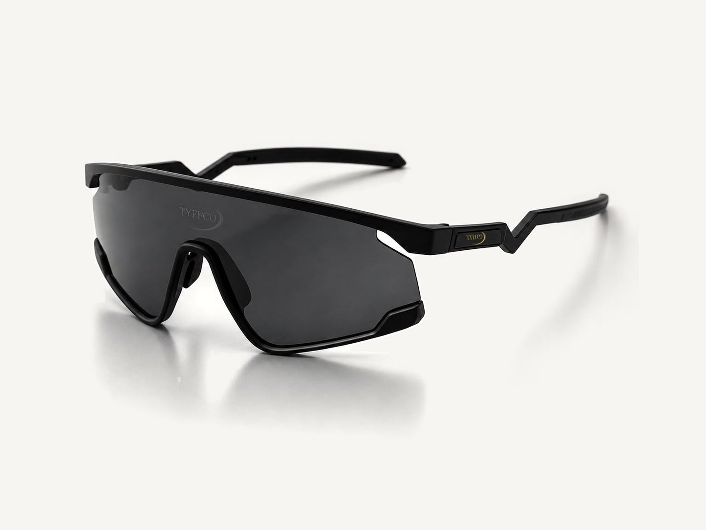 Tyffco Sport sunglasses in Black, studio on off-white background.