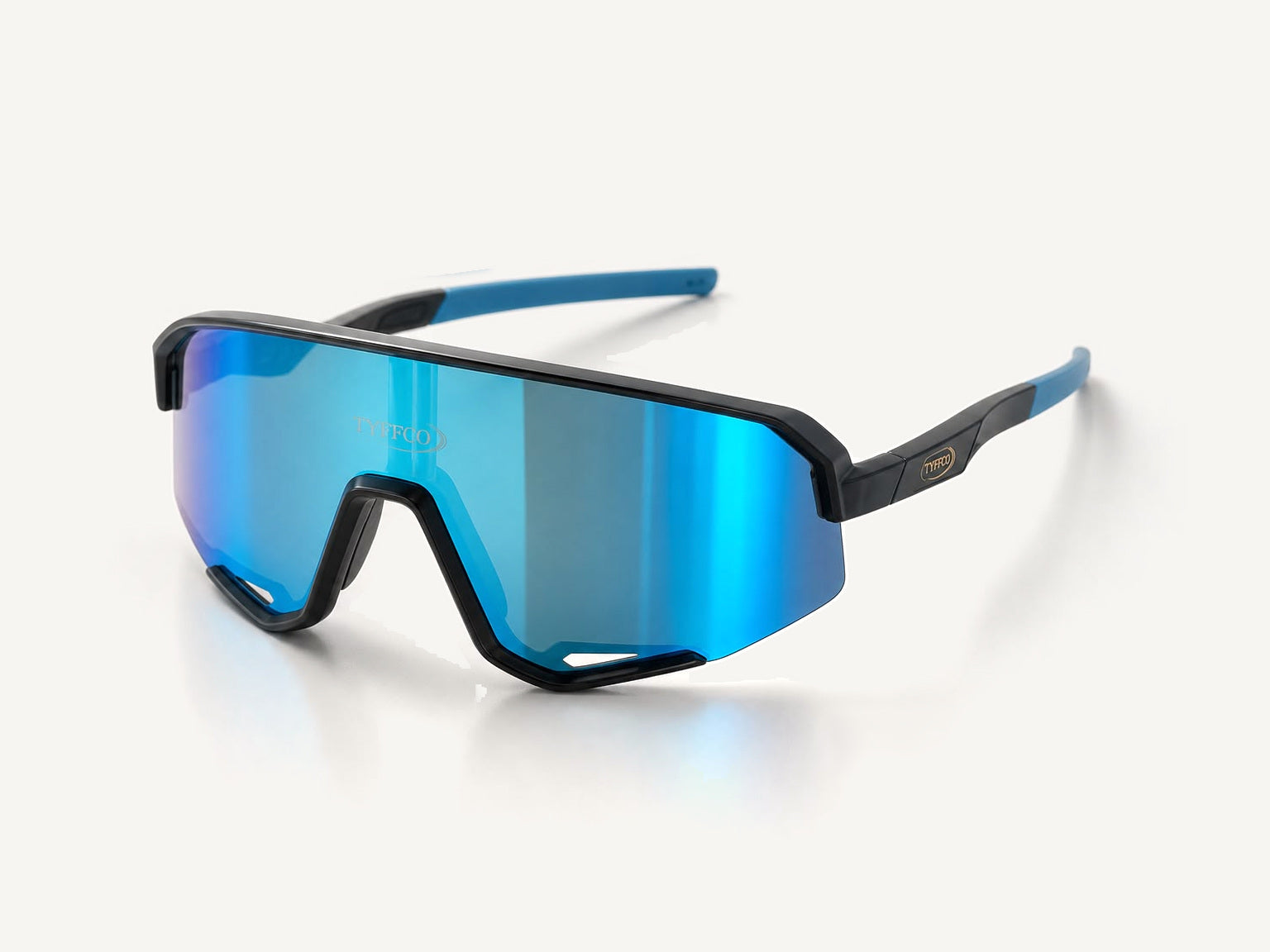 Tyffco Sprint sunglasses in Blue, studio on off-white background.