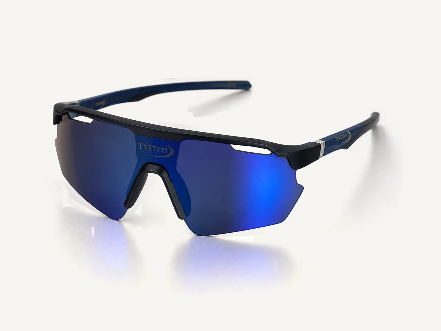 Tyffco Vittorio sunglasses in Blue, studio on off-white background.